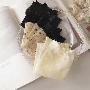 薄款 夏季 玻璃丝卡丝短袜子女半爱心透肤袜 手缝蝴蝶结 又甜又复古