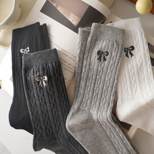 你永远可以相信高级灰 灰色系复古风中筒袜女格雷系麻花纹 时髦