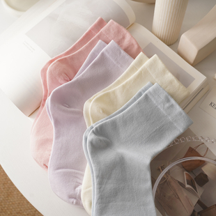 无骨抗起球~松口棉棉吸汗月子袜~纯色奶油系袜子女中筒袜春夏薄款