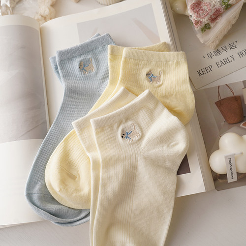 超奶的蝴蝶结小狗春夏薄款女短袜
