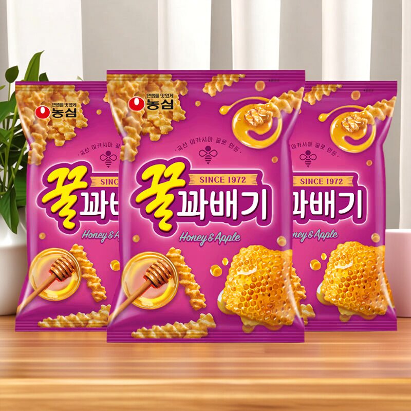韩国进口食品新款脆条农心蜂蜜条蜜糖小麻花香甜脆90g&times;3袋包邮