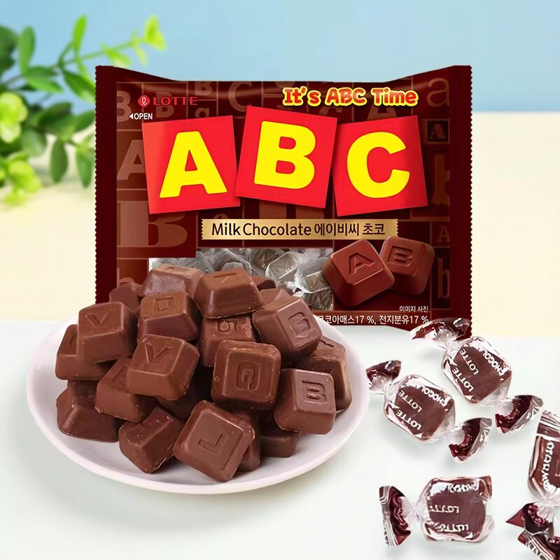 韩国进口食品乐天ABC字母巧克力零食黑巧糖果袋装小包装代可可脂