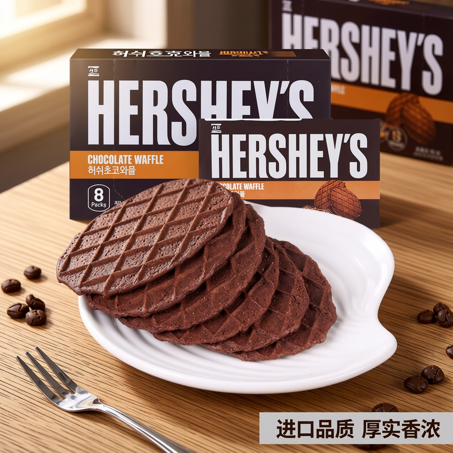 韩国进口食品 好时浓厚巧克力华夫瓦夫薄脆饼干办公休闲零食146g