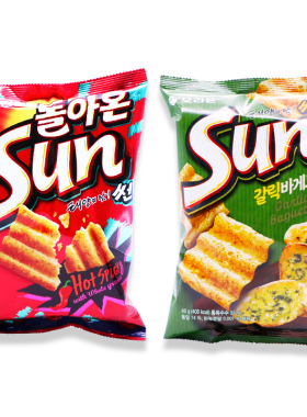 韩国进口好丽友太阳玉米片蒜香辣味海伦斯薯片膨化食品休闲小零食