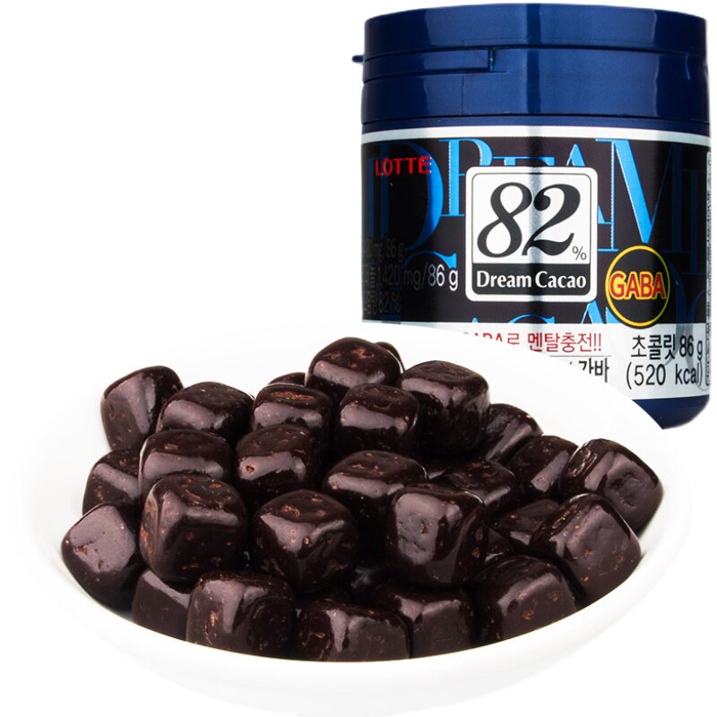 韩国进口食品乐天82%黑巧克力豆86g纯可可脂比72苦82黑巧克力加纳