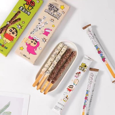 韩国进口食品Sunyoung蜡笔小新跳跳糖巧克力饼干棒儿童休闲小零食
