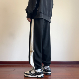 2024薄款华夫格卫裤潮牌男春秋运动裤子美式复古束脚大码休闲长裤图片