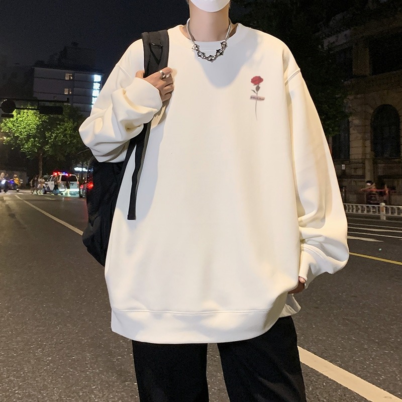 圆领卫衣男士玫瑰花小标卫衣简约休闲无帽卫衣外套男生潮牌，女装短外套，星座204-2