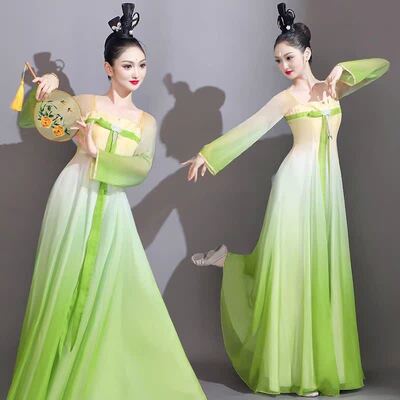 古典舞蹈服女练功服飘逸仙气渐变原创中国风汉唐扇子舞艺考演出服