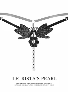 珍珠内裤女生内入黑色性感镂空蝴蝶丁字裤Sexy G-String Thongs