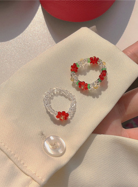 一字姑娘女米珠甜美IU同款戒指潮