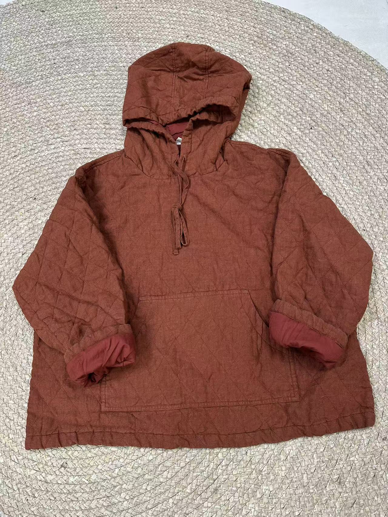 静秀阁.砂洗亚麻套头衫棉衣7055