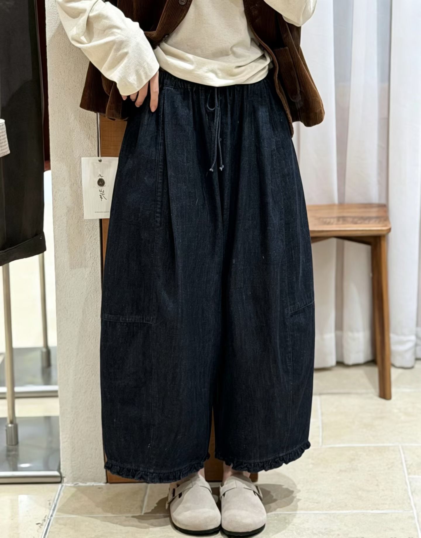 YA木耳花边牛仔裤9592