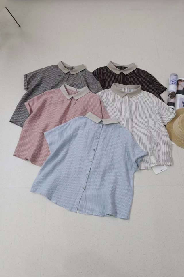 静秀阁.YA亚麻竖条纹上衣66630