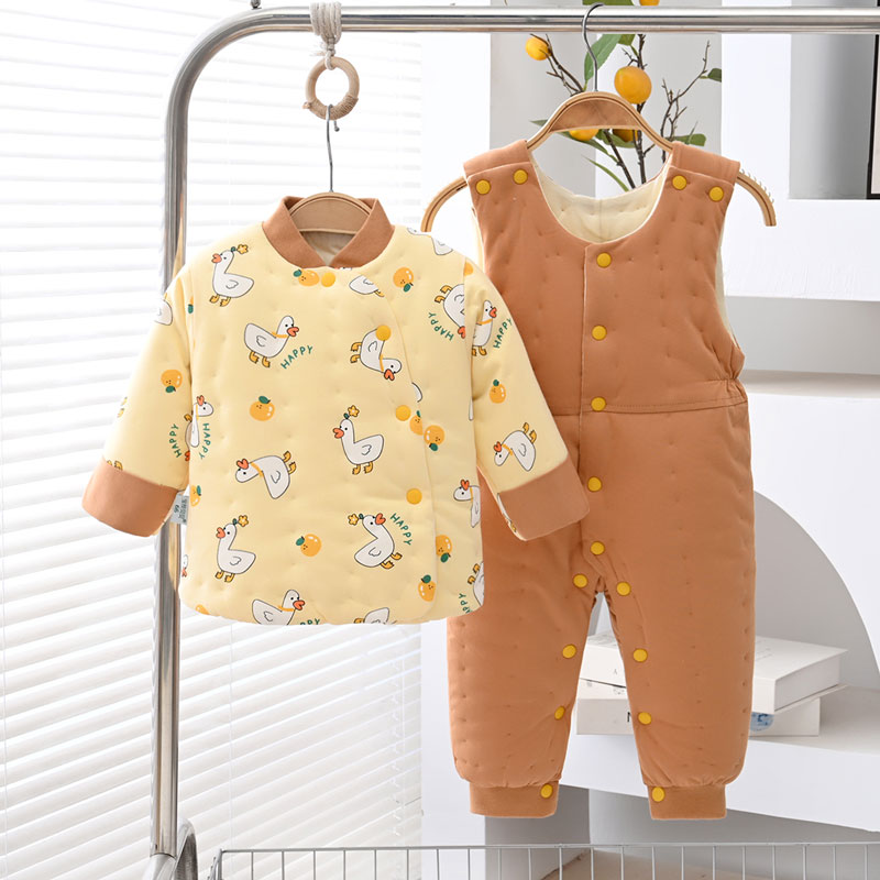 冬加厚婴幼儿童棉衣套装男女宝宝手工纯棉花棉服背带两件套棉袄裤