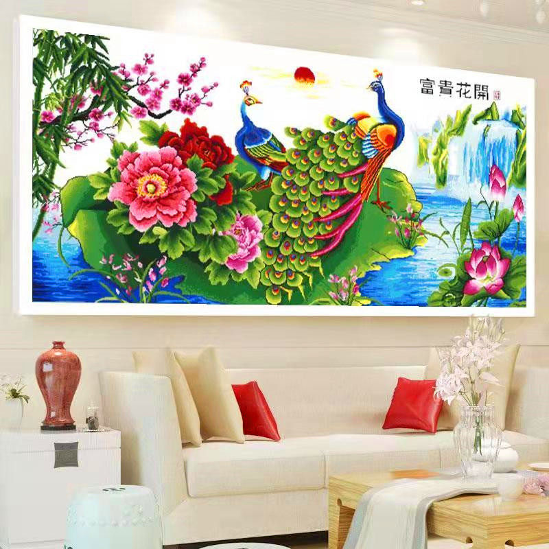 全珠绣十字绣客厅荷花穿珠子绣新款牡丹花开富贵串珠丝线孔雀彩珠