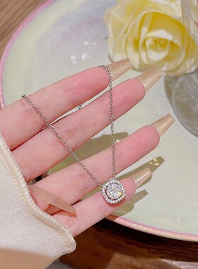 轻奢闪钻方糖锆石钛钢项链锁骨链