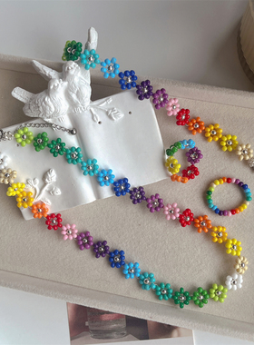 清新少女手工串珠手链项链戒指女