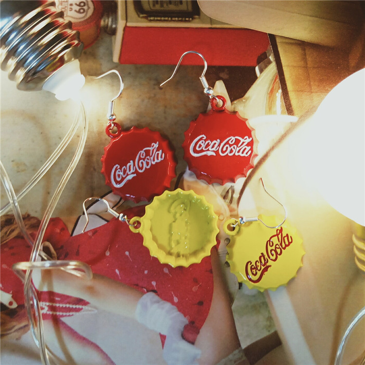 大仙丨【COLA】欧美复古风红色80年代可乐瓶盖耳环s925纯银防过敏