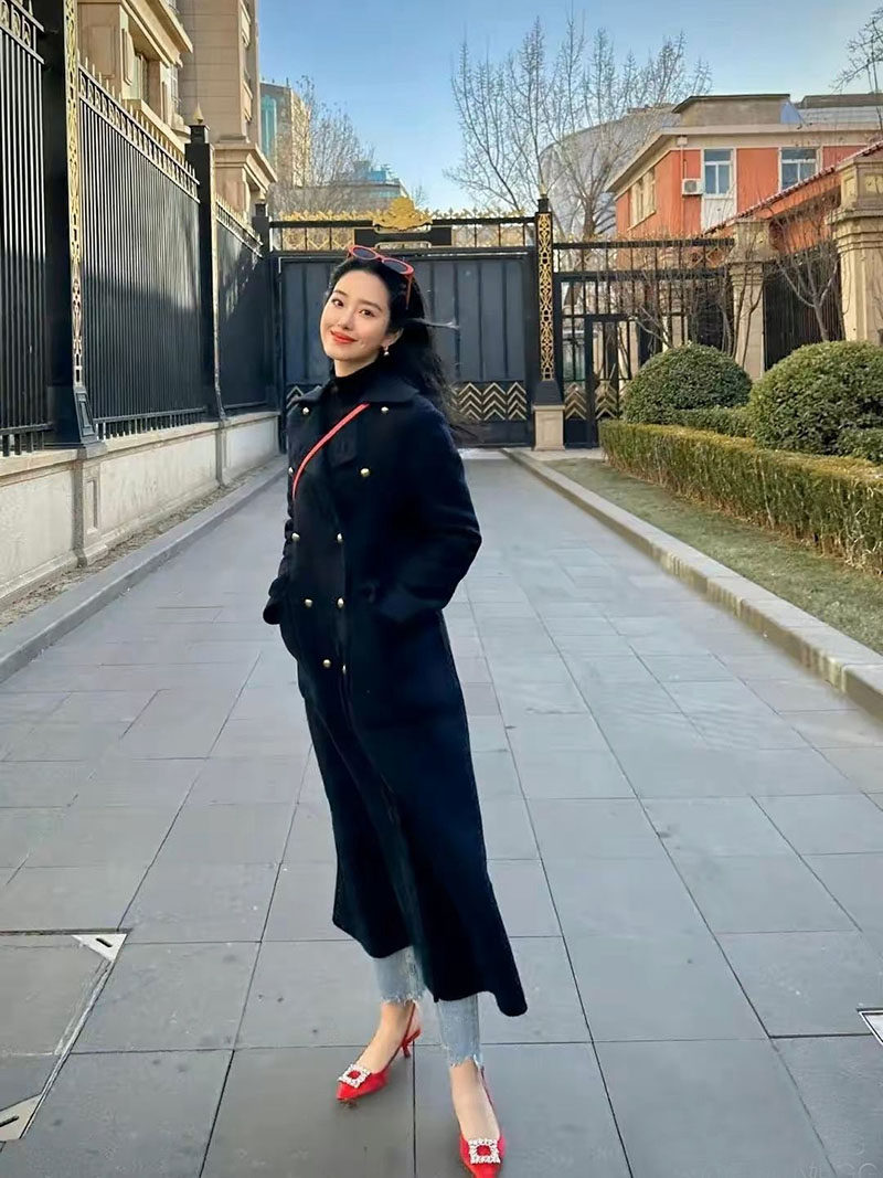 毛呢中长款英伦双排扣女大衣包邮