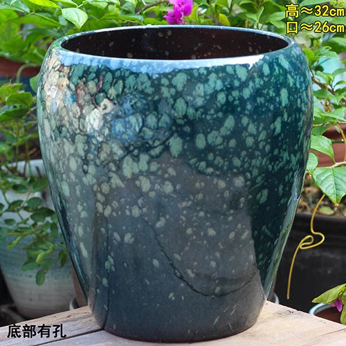 粗陶透气绿白点窝口蛋壳花盆大口径可种多肉三角梅等绿植盆景家用