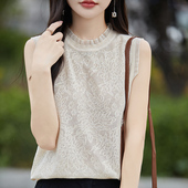 上衣女 内搭背心针织衫 蕾丝花边领羊毛打底衫 早秋洋气宽松百搭无袖