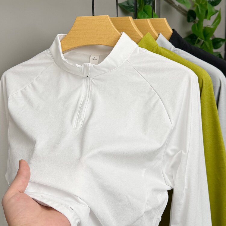 半拉链长袖t恤男立领夏季薄款纯色防晒衣服简约百搭上衣运动男装图片