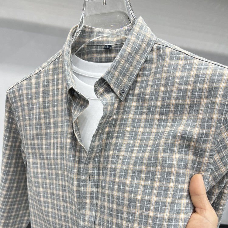 2025新款长袖绿色格子衬衫男士修身潮流商务休闲春季免烫抗皱衬衣