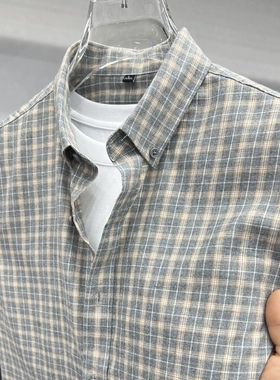 2025新款长袖绿色格子衬衫男士修身潮流商务休闲春季免烫抗皱衬衣