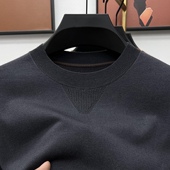 羊毛衫 套头毛衣男打底衫 男圆领休闲时尚 半袖 薄 针织衫 高档精纺短袖