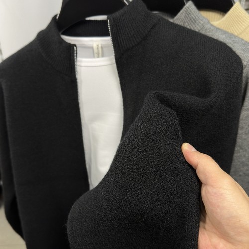 百搭纯色开衫男加厚毛衣线衣冬季保暖立领拉链外套男针织衫外搭