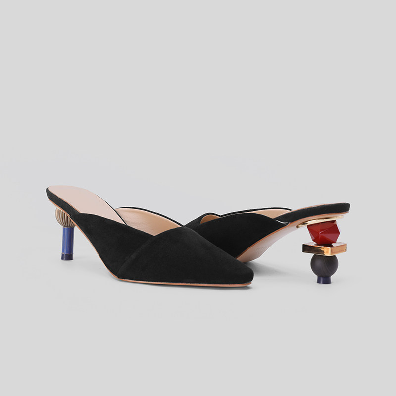 Alien new pattern summer Baotou slipper High-heeled Shaped with Asymmetry lady Sandals Muller genuine leather Single shoesin the Women's Shoes, Slippers  category - from Buy2taobao.com to provide professional Taobao agent buy service