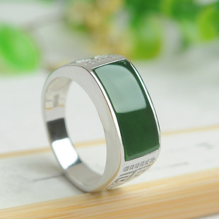 和田玉银戒扳指碧玉纯银925男款指环天然开口可调节玩物a货附证书