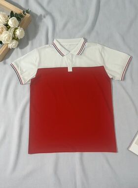 定制款校服短袖上衣大红色拼白夏季薄款冰感棉校服同款高品质