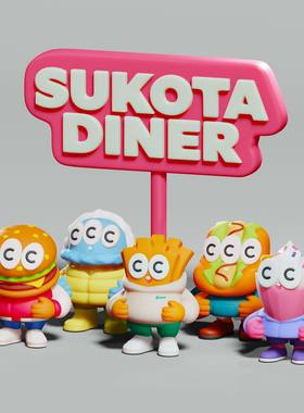 出口日本正版FUSEE SUKOTA DINER 快餐造型公仔汉堡薯条饮料人偶
