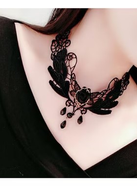 黑色玫瑰花蕾丝项链项链女蕾丝项链短款颈链蕾丝颈链锁骨链