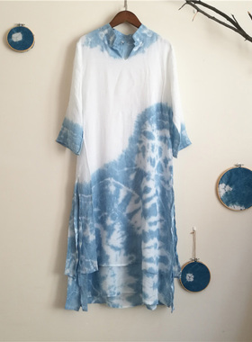 夏季禅茶服丽江大理白族裙子蓝染