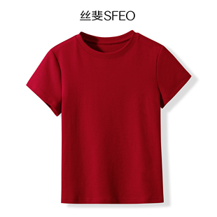丝斐欧SFEO  重磅高支精梳纯棉 高端小资小上衣百搭短袖t恤女夏季