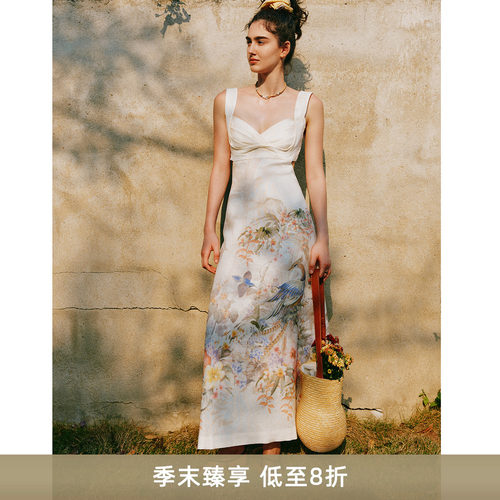 亚麻法式吊带连衣裙女夏