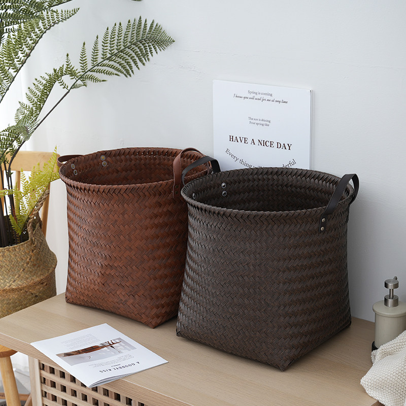 美式高级收纳筐脏衣服篮仿藤编pu把手洗衣桶零食玩具脏衣篓网红款,收纳整理,脏衣篮,淘宝优惠券,粉丝福利购,淘宝优惠卷