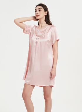 6A级100%桑蚕丝新款夏季短袖真丝睡裙睡衣女家居服宽松版杭州丝绸