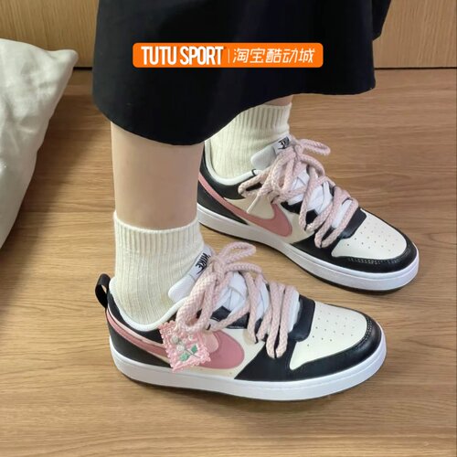 球鞋定制Nike Court Borough 暗黑粉玫 芭比粉厚底低帮舒适板鞋女