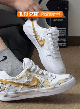 球鞋定制 Nike SB Delta 阿波罗2.0 白金手绘涂做旧 低帮男女板鞋