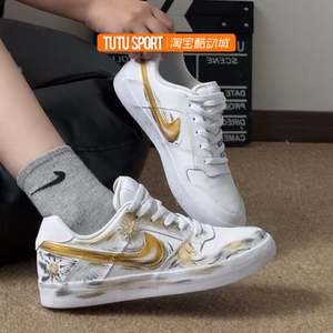 球鞋定制 Nike SB Delta 阿波罗2.0 白金手绘涂做旧 低帮男女板鞋