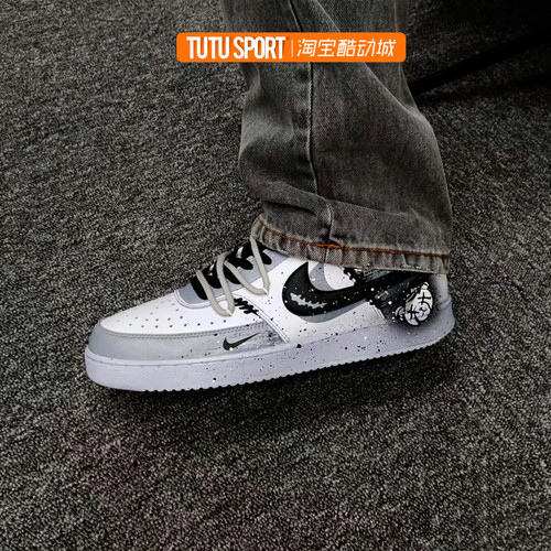 球鞋定制 Nike Court Vision 暴力小熊 黑灰 哥特风 解构泼墨男鞋