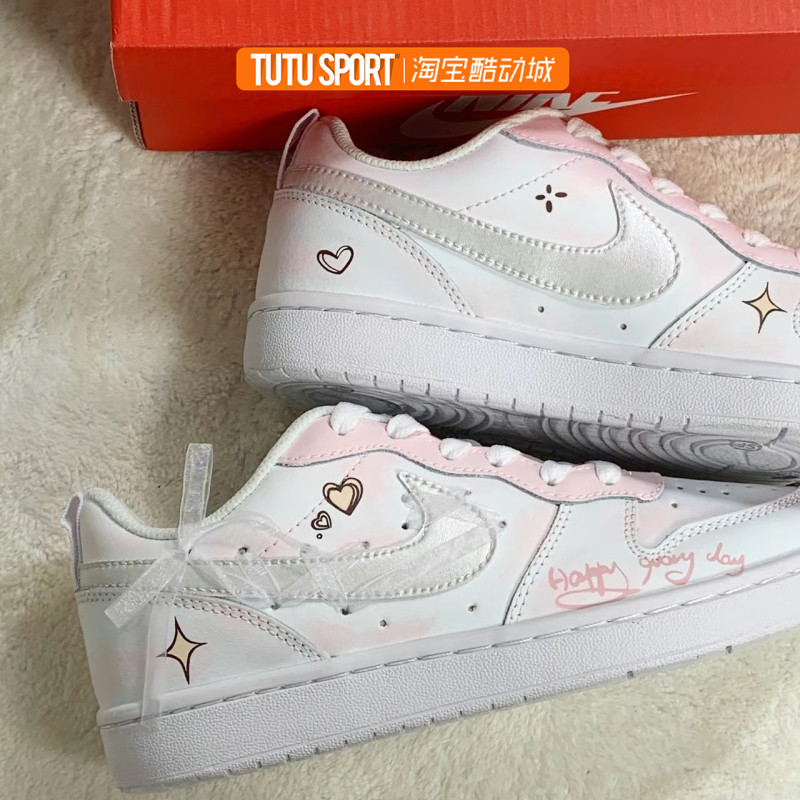 球鞋定制 Nike Court Borough Low 丝带少女渐变喷绘女子低帮板鞋