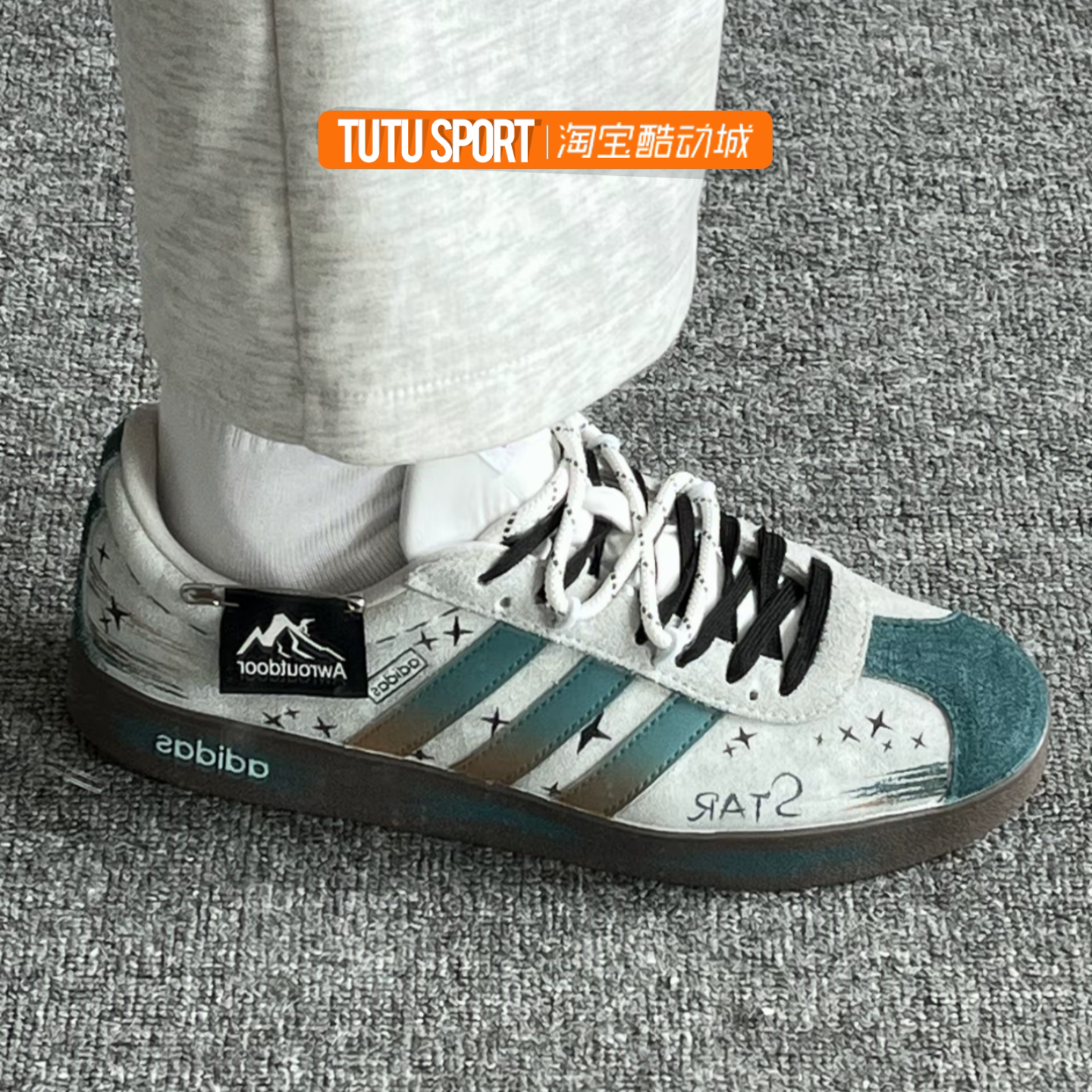 球鞋定制 adidas VL court 2.0 手绘涂鸦 灰蓝男女德训鞋低帮板鞋