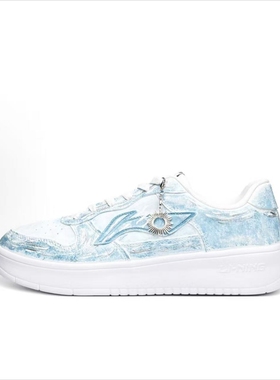 球鞋定制 LiNing李宁 浮舟 星空苍穹 潮流百搭男女浅蓝低帮板鞋