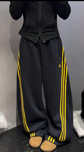 MAOMAO三条杠加绒休闲裤女2025冬季新款宽松显瘦抽绳运动裤2662