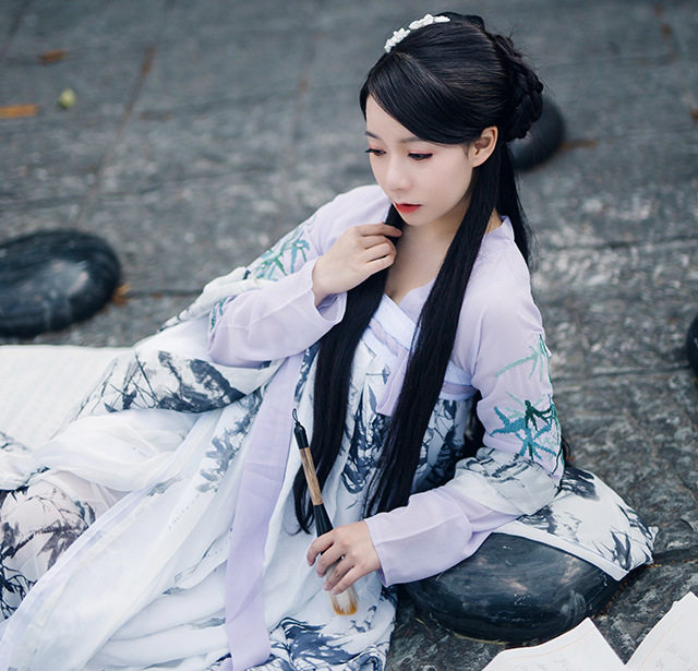 水墨画女士禅意盘扣中国风汉服